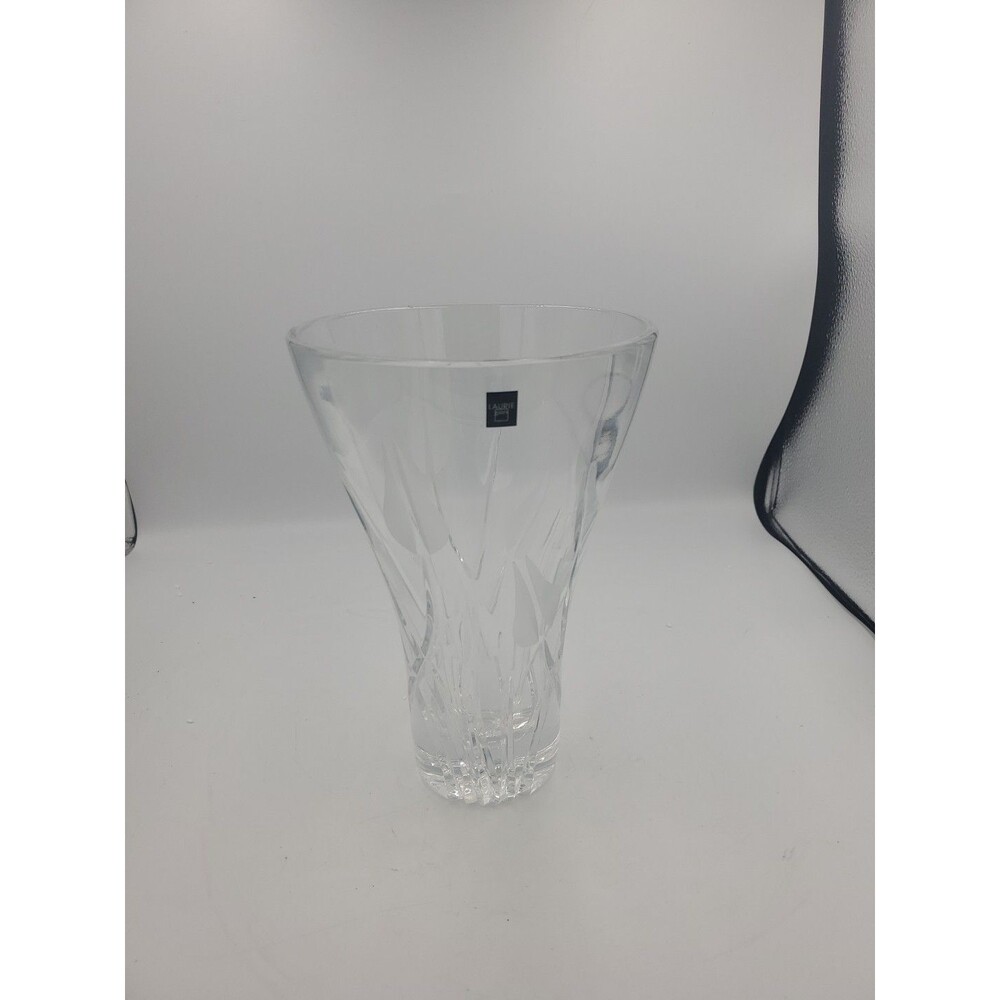 Vintage Laurie Gates Crystal Glass 9 1/2" Vase Etched Flower Heavy